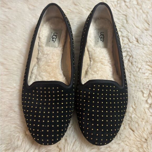 UGG Black and Gold Flats with Elegant Studs - Picture 4 of 7